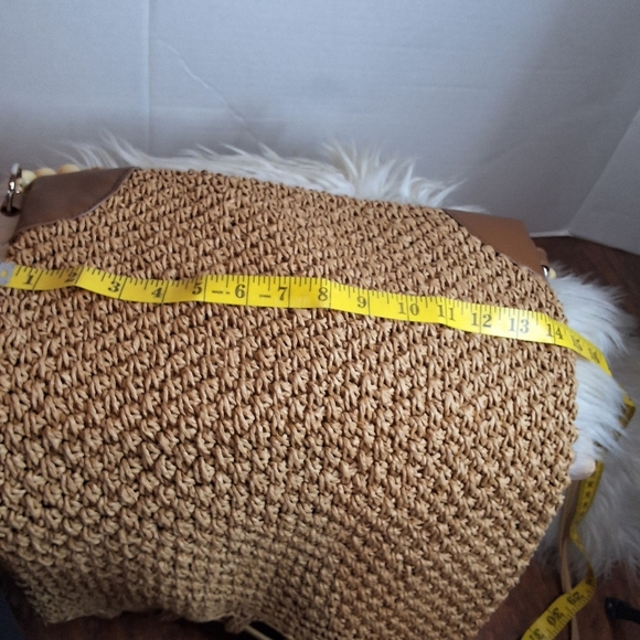 Tan Woven Paper Raffia Drawstring Backpack - Picture 8 of 15